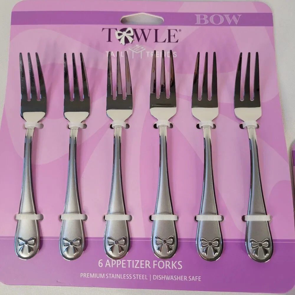 Set 12 Towle Appetizer Forks Bow Satin Handle Table Trends Stainless Steel 5.25